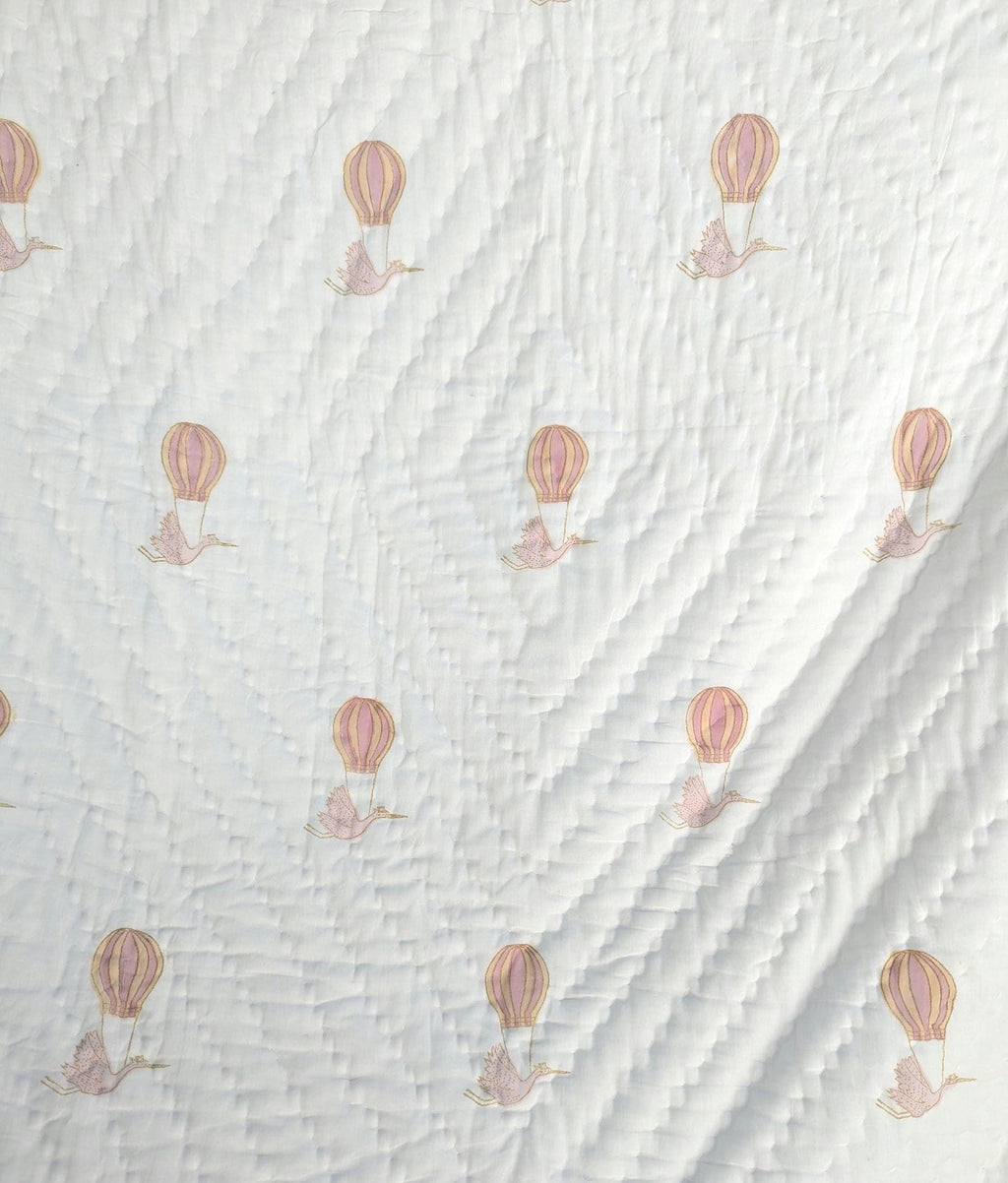Birdie Giraffe Deer Crane Handcrafted Block Print Baby or Kids Soft Cotton Reversible Blanket (42x60 inches)