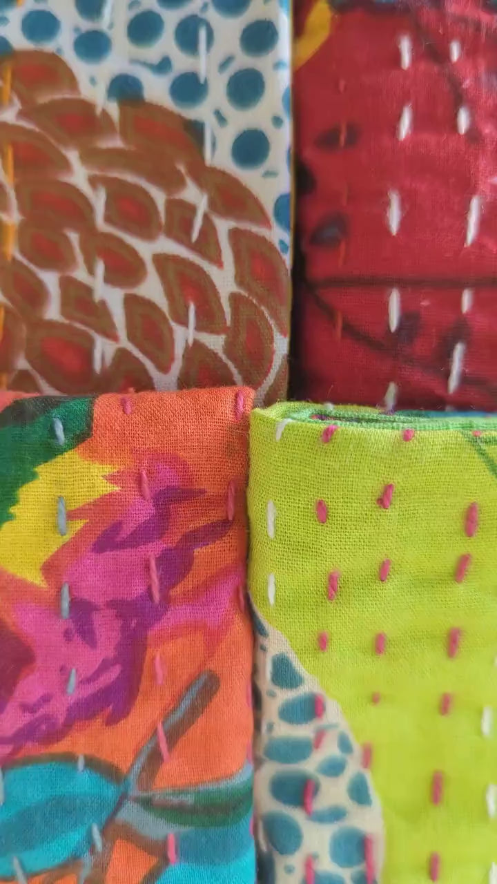 Kantha Stitch Throw Pillow or Cushion Covers: 16 x 16 inches