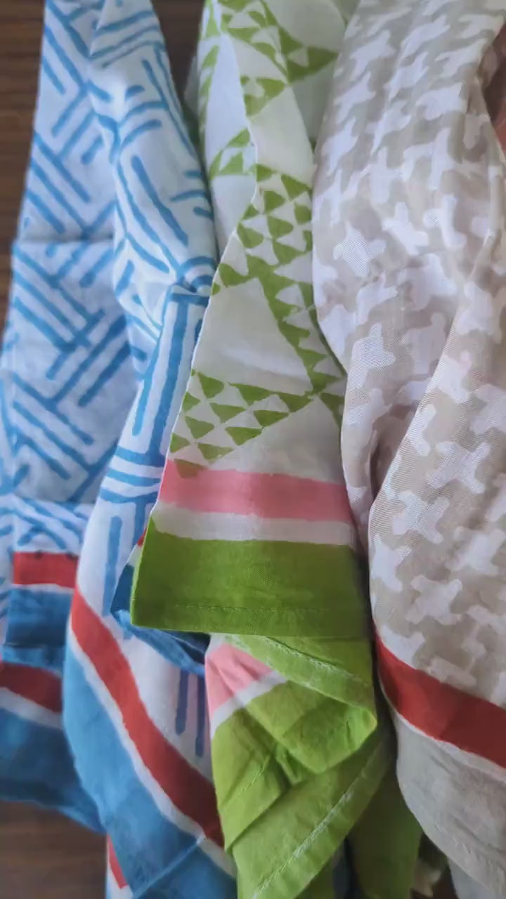 Block Print Colorful Extremely Soft Cotton Bandana or Handkerchiefs or Scarves 20x20 inches