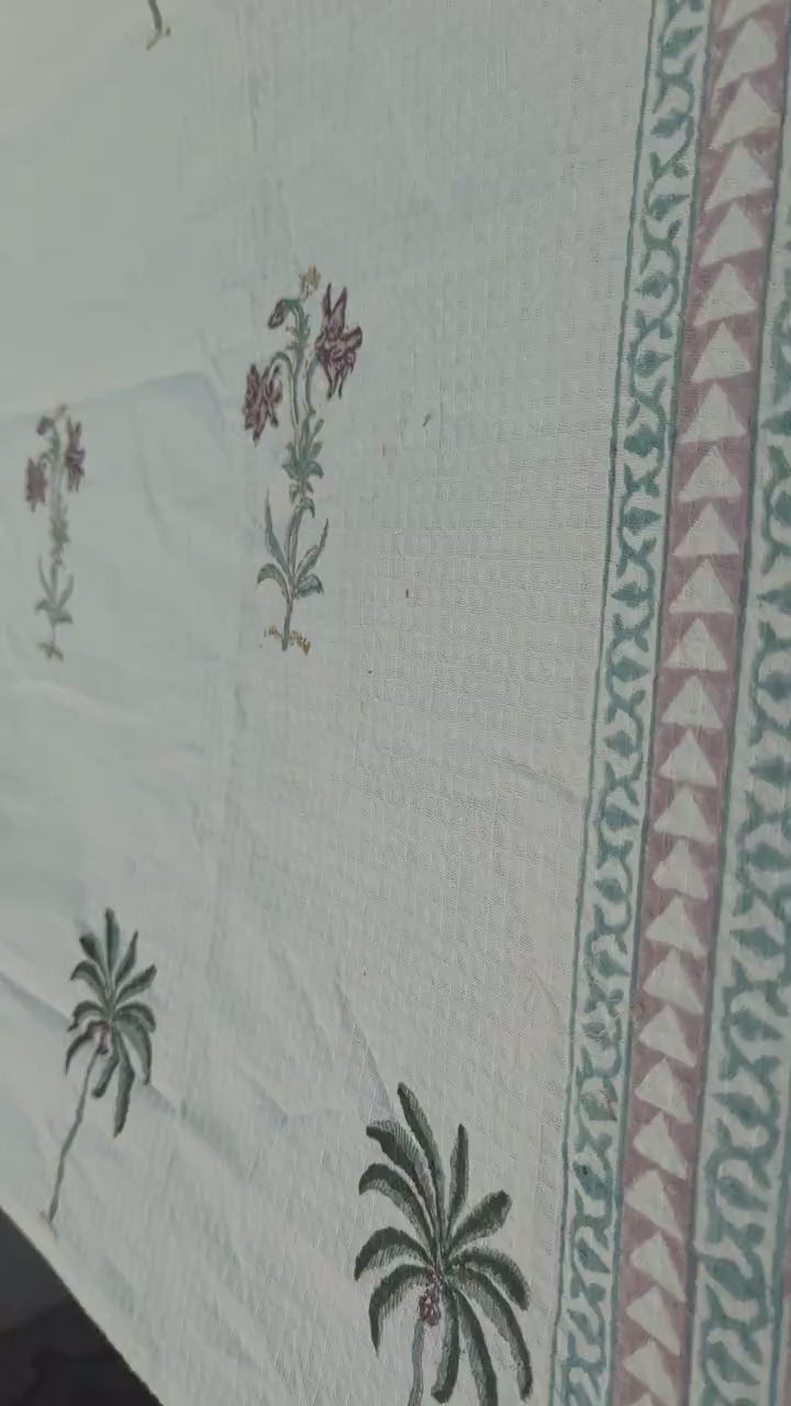 Tropical style Hand Block Printed Cotton 3-piece Towel Set (White Base)