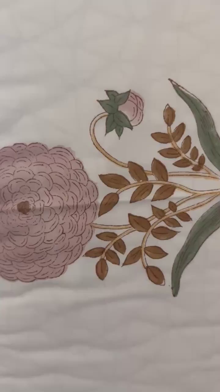 Flat or Fitted Hand Block Printed Peach Dahlia Lightweight Sheet (King, Cal King, Queen, Twin sizes available) with 2 pillowcases