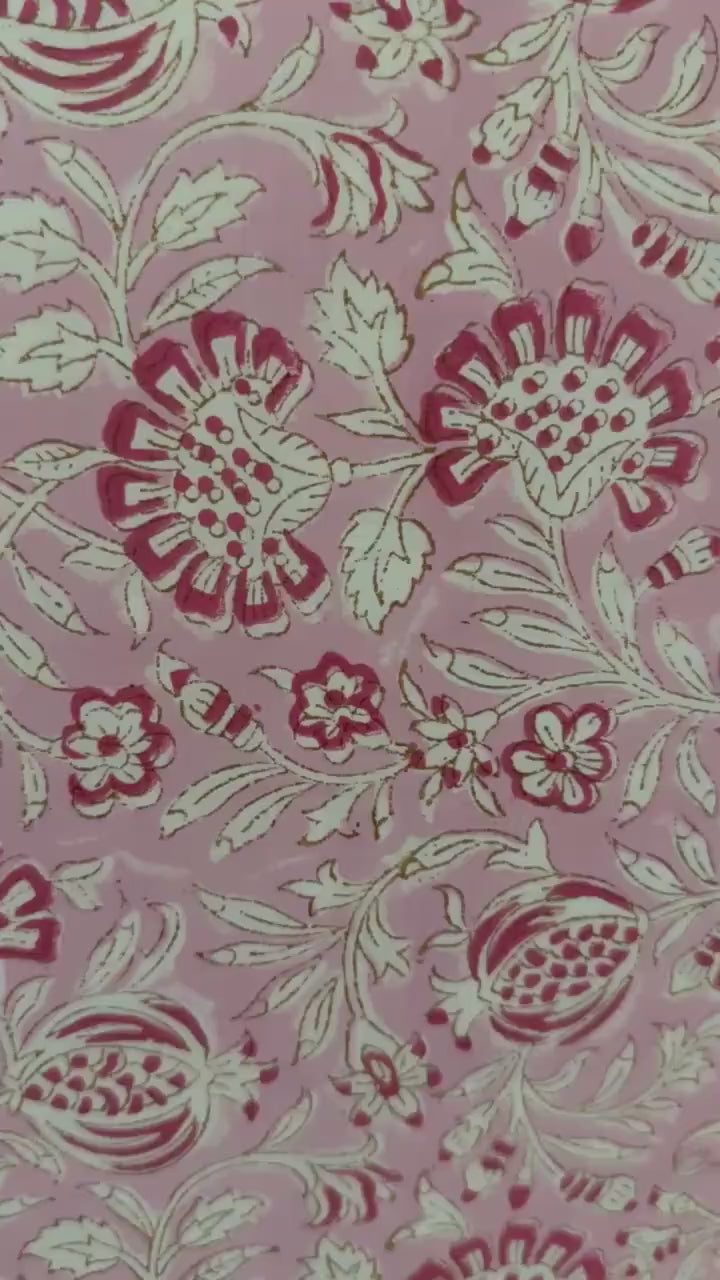 Flat or Fitted Hand Block Printed Pink Floral Lightweight Sheet (King and Queen sizes available) with 2 Pillowcases