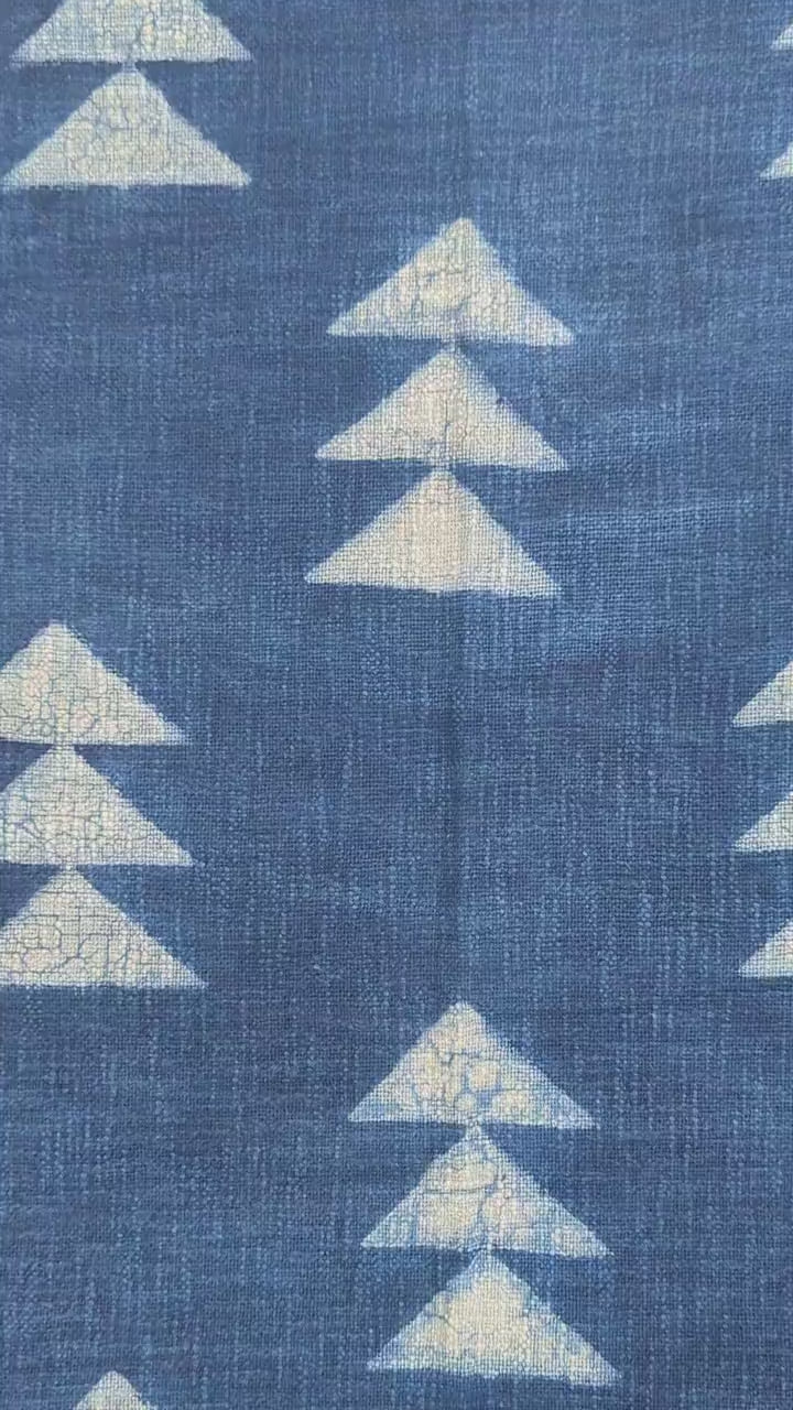 Boho style Indigo Geometric Stacked Triangles Block Print Throw